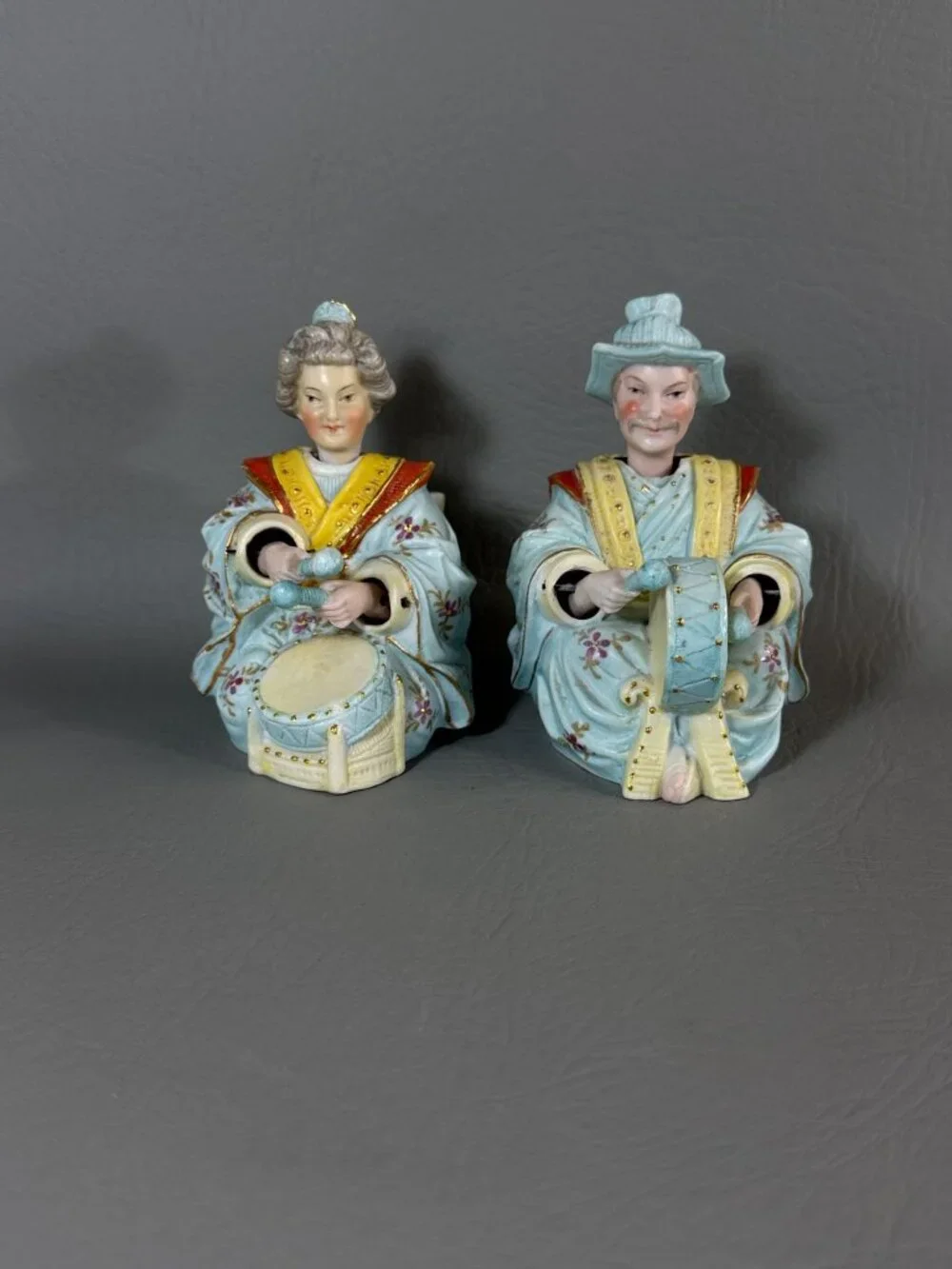 Vintage Ardalt Japan Bisque Porcelain Nodder Drummers Pair 6492 Asian Musicians